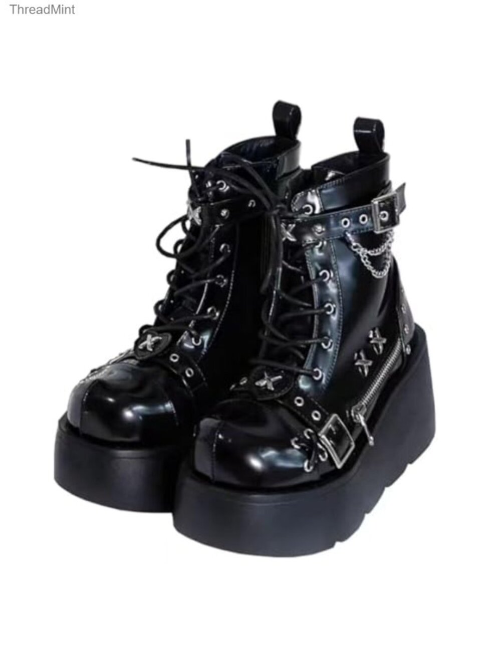 Gothic Platform Ankle Boots Chunky Block Heels Round Toe Zipper Punk Combat